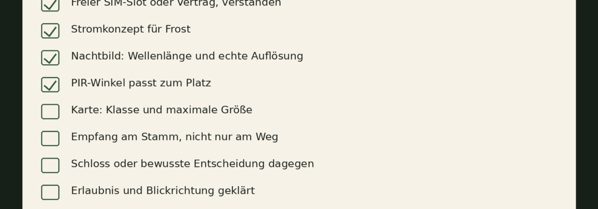 Neun Punkte vor dem Wildkamera-Kauf, zum Abhaken.